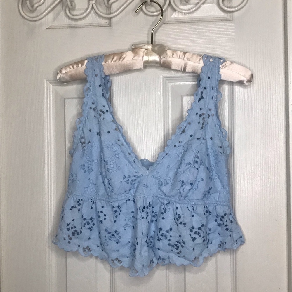 Aerie Bralette Light Blue Flutter Lace Crop Top